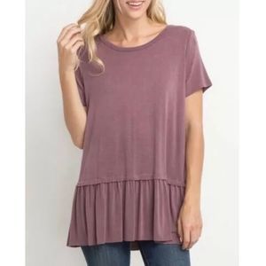 NEW Mittoshop Washed Mauve Drop Waist Peplum Ruffle Top
